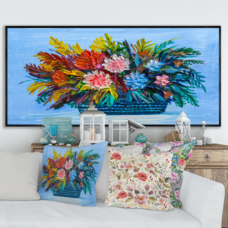 «Life Style Flowers Vase», peinture sur toile, Cadre noir, H 8 po x l 12 po x P 1 po