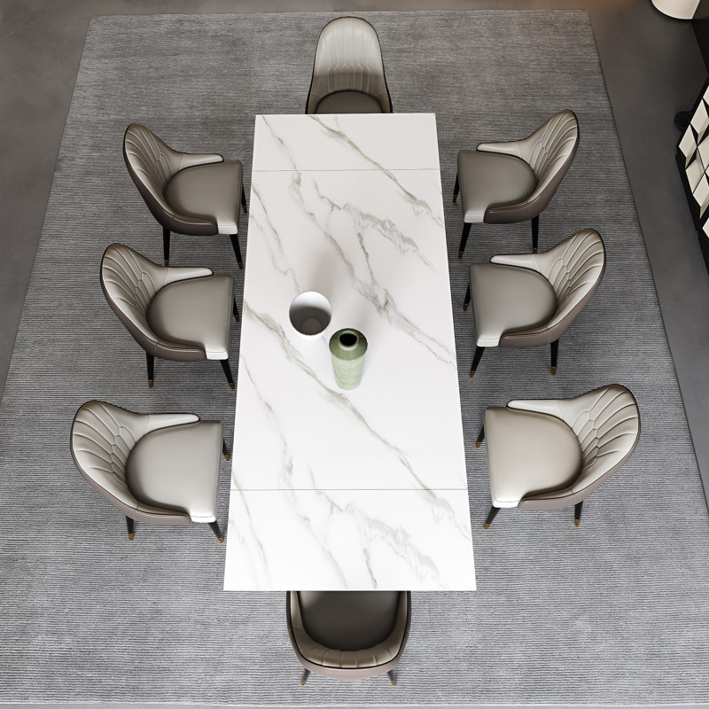 Kerius 9 - Piece 70.86" to 102.36" Extendable Rectangular Sintered Stone Dining Table with 8 Leather Chairs Dining Set
