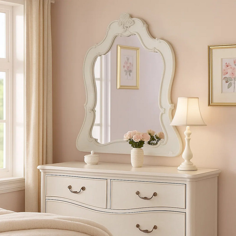 Miroir de commode bisque ornée traditionnelle Gandara