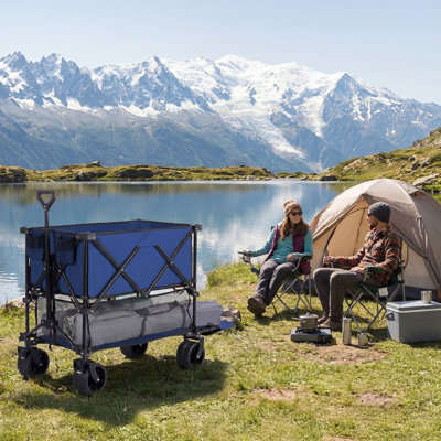 Chariot utilitaire pliable à deux niveaux avec roues tout-terrain et freins pour les pique-niques