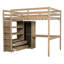 Lit mezzanine en bois pleine grandeur avec teinte noyer, bureau intégré, garde-robe, tablettes de rangement et 2 tiroirs, garde-corps sans sommier, longueur pour la sécurité-728786897