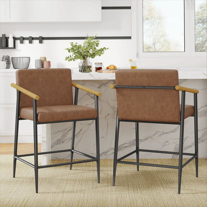 Tabouret de comptoir avec cadre en fer - ensemble de 2 - noir et brun rougeâtre, Brun