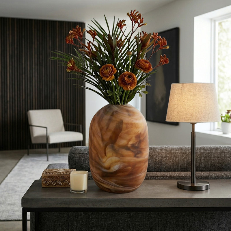 Vase décoratif en verre sculpté avec design tourbillonnant pour la décoration intérieure, 20"