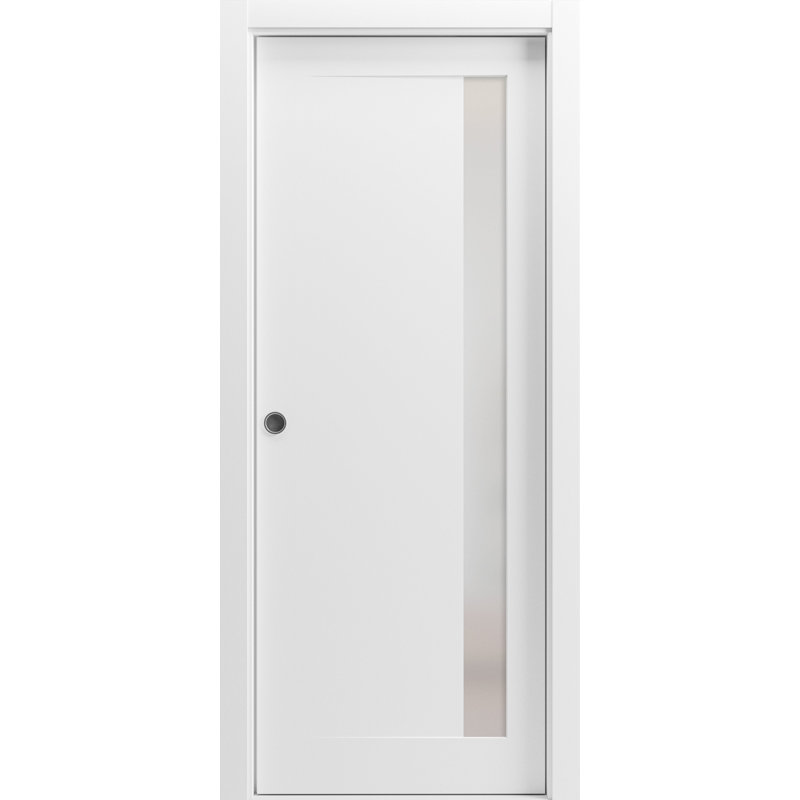 Porte coulissante française à poche | Planum blanc peint avec verre givré 0660 | Kit de garniture de quincaillerie de rail | Portes robustes intérieures en bois massif pour chambre à coucher