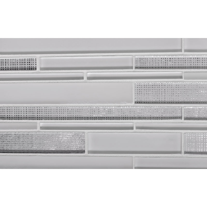 11.8" x 12.2" Glass Mosaic Tile, White/Silver