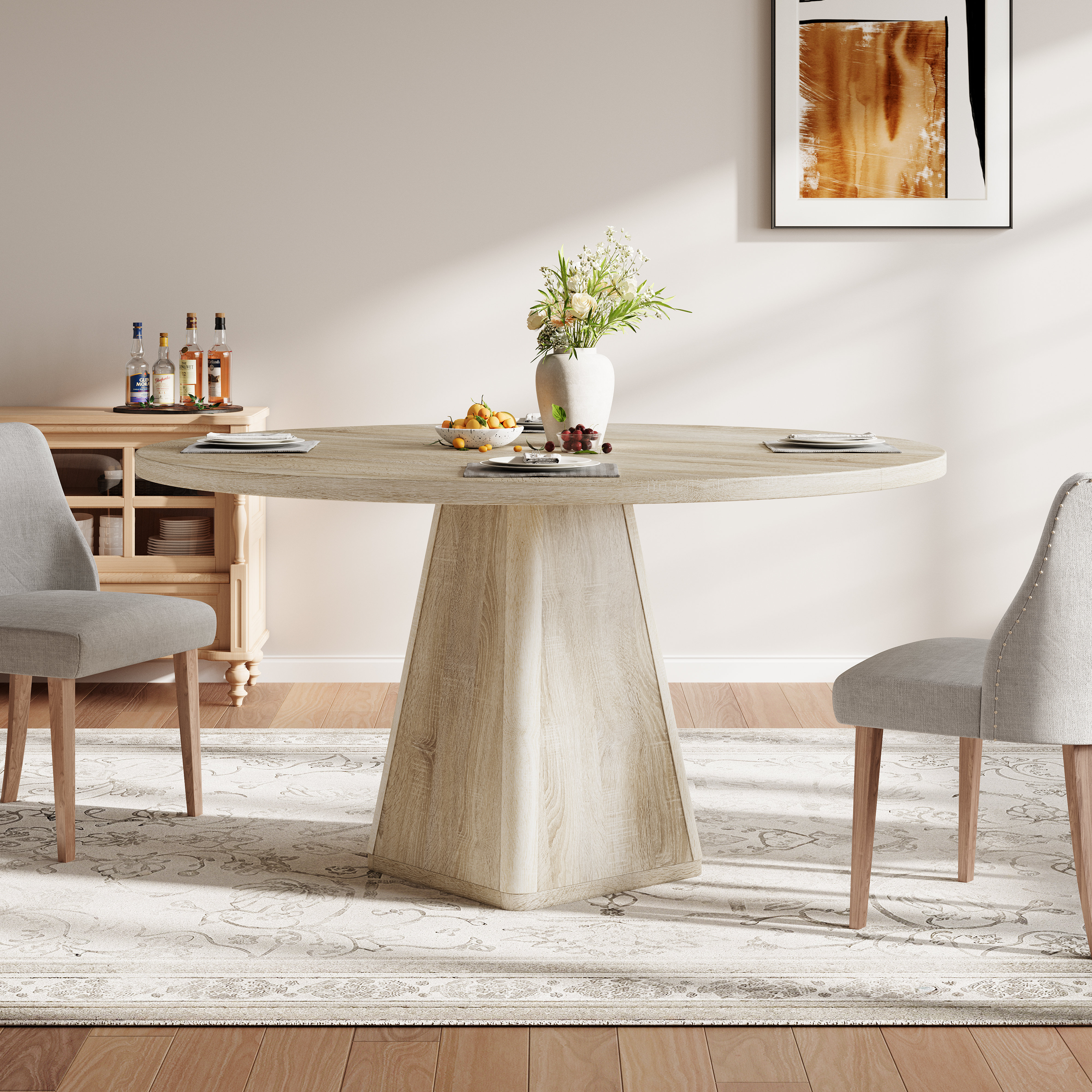 Ebern Designs 30"H Round Wood Dining Table Pedestal Kitchen Table For 6 ...