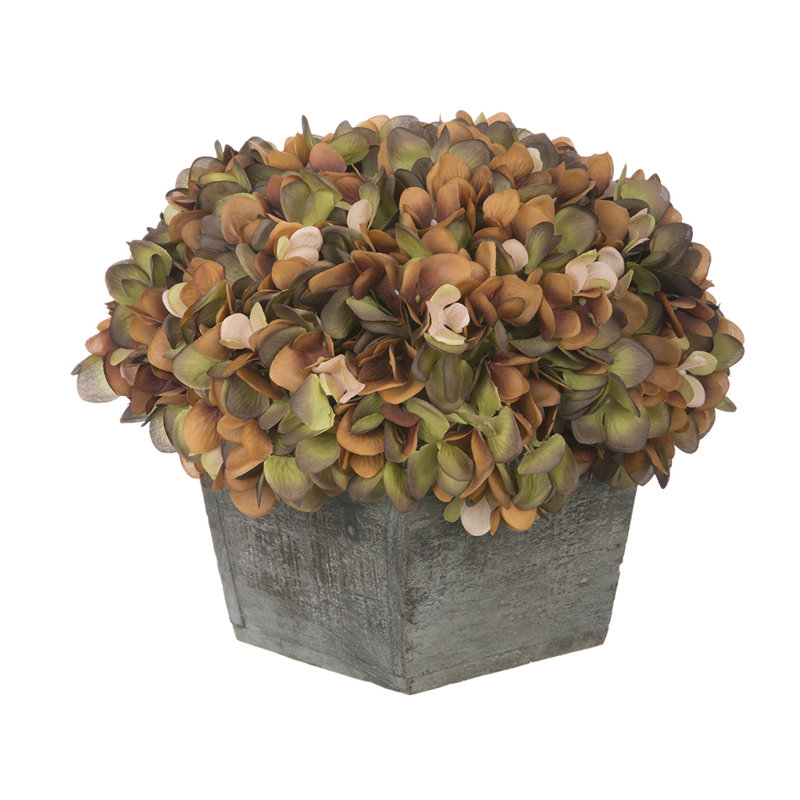 Artificial Coffee Hydrangea Arrangement in Planter, Coffee / Sage