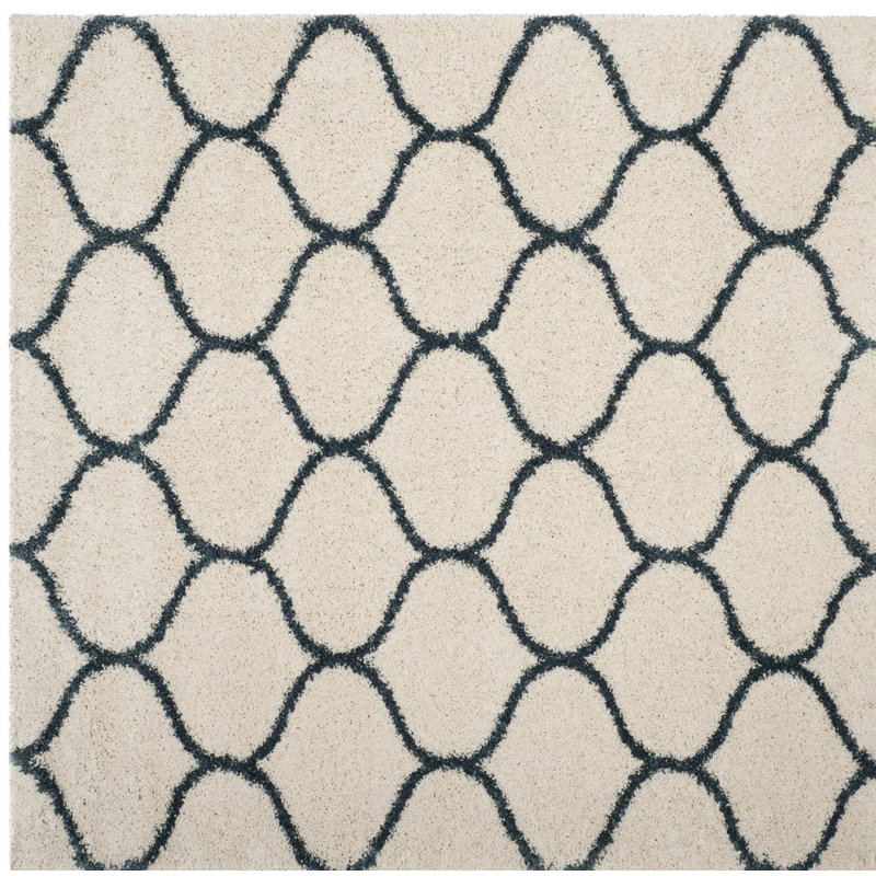 Tate Hudson Shag Performance Geometric Rug, Square 7', Ivory/Slate Blue