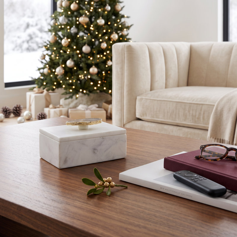 Boîte décorative stylisée en marbre avec poignée en agate