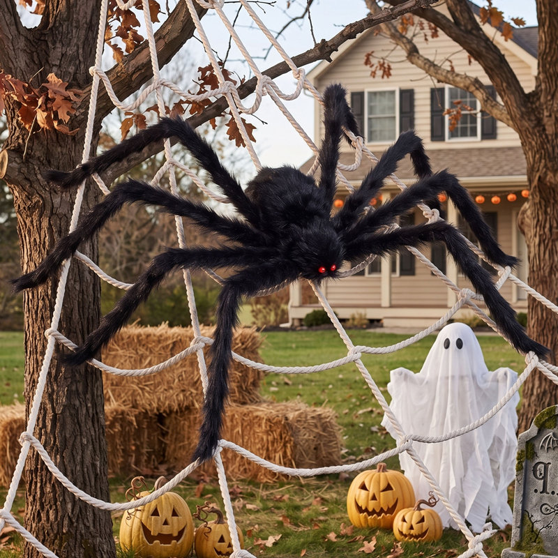 Décoration d'Halloween 59 po avec toile d'araignée géante 59 po H 275,6 po x l 216,5 po, H 196,9 po x l 189 po x P 3 po