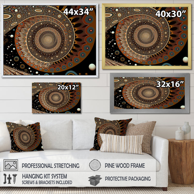 Rétro spirale fractale rétro en terre cuite sur toile, H 12 po x l 20 po, Cadre naturel flottant