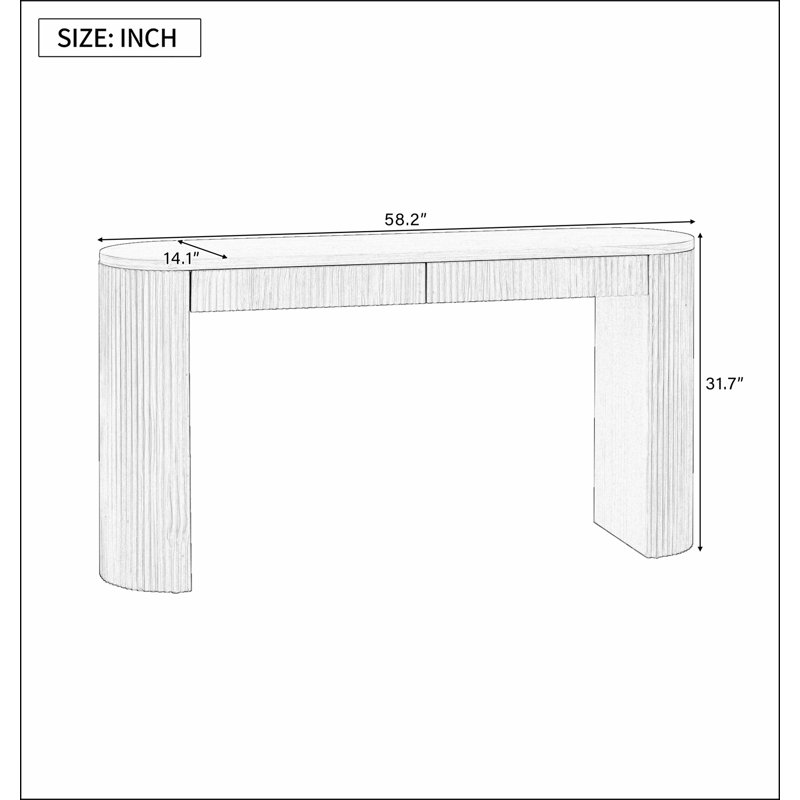 58.2" Entryway Table with Large Top and Dual Drawers,Console Table with Arched Sturdy Legs Stripe Design,Pine Veneer Sofa Table with Adjustable Feet for Living Room, Hallway,Foyer, Kitchen