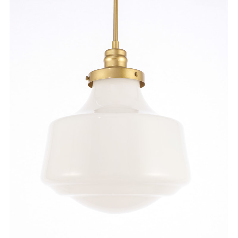 New Hartford 1-Light Adjustable Schoolhouse Pendant, Brass, Frosted, 13.5" H x 11" W x 11" D