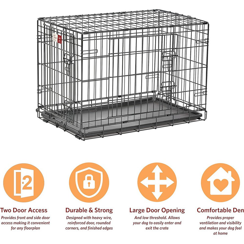 Cage pour chien portable à double porte avec panneau de séparation - noir, taille moyenne (21 à 40 lb), fabrication robuste, système de loquet sécurisé et plateau étanche