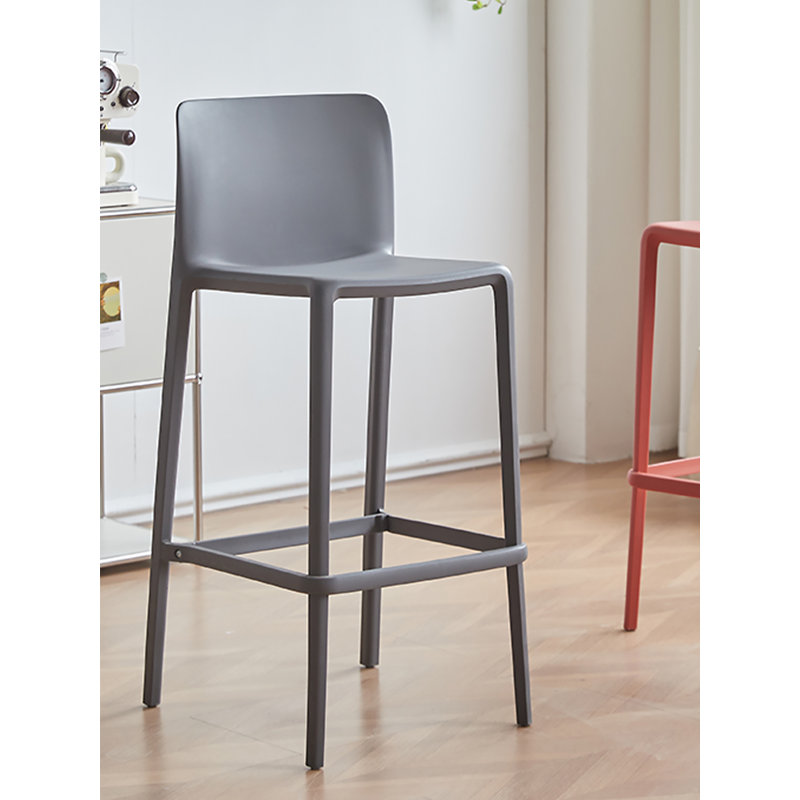 Modern And Simple Plastic One-Piece Moulded Backrest Bar Stools, Grey