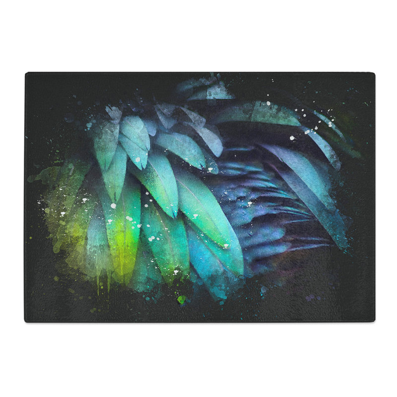 Tempered Glass Parrot Feathers Chopping Board, 20 cm x 28.5 cm