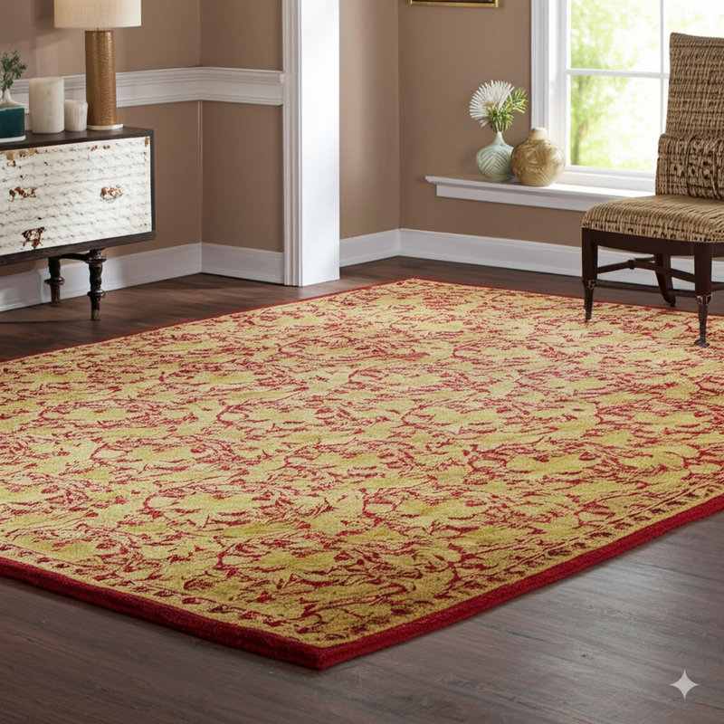 Ivory Hand-Knotted Wool Floral Vine Labyrinth Geometric Modern Contemporary Carpet Rug, 10' x 14'