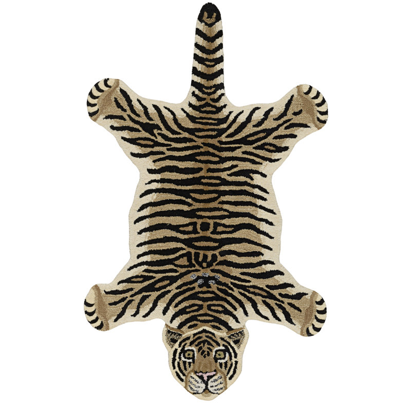 Harjo Tiger Shaped Gold And Black  Accent Rug, Novelty 3' x 5'