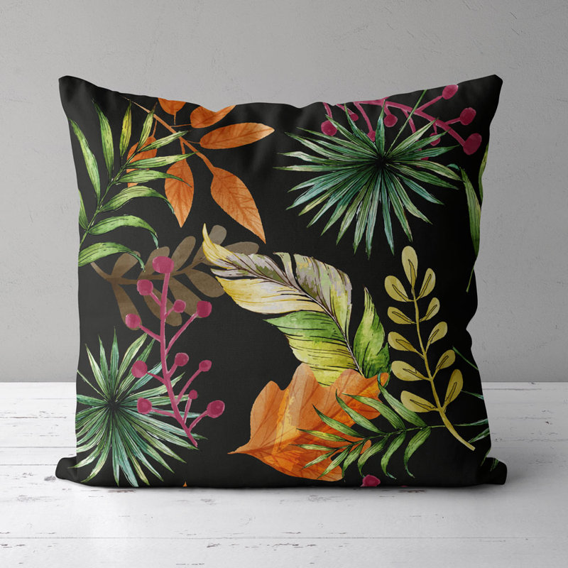 Housse de coussin carrée Rhett, Vert / Jaune / Noir