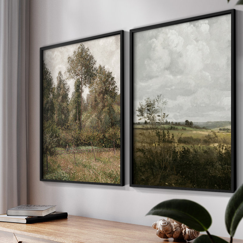«Vintage Landscape XL III», impression numérique sur toile - ensemble de 2, Noir, noir, noir, noir, H 17 po x l 42 po