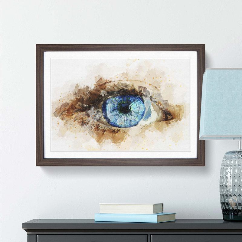 Blue Eye of the Storm in Abstract - Picture Frame Painting Print, 62cm H x 87cm W x 2cm D, Walnut Framed