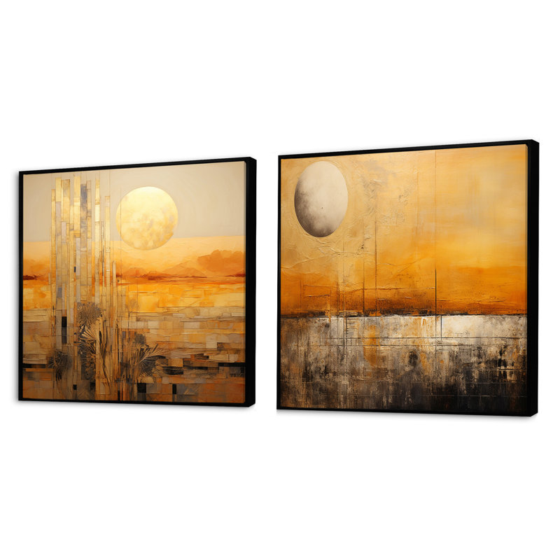 Iva - Ensemble de 2 collages carrés abstraits, Cadre flottant noir, H 16 po x l 33 po