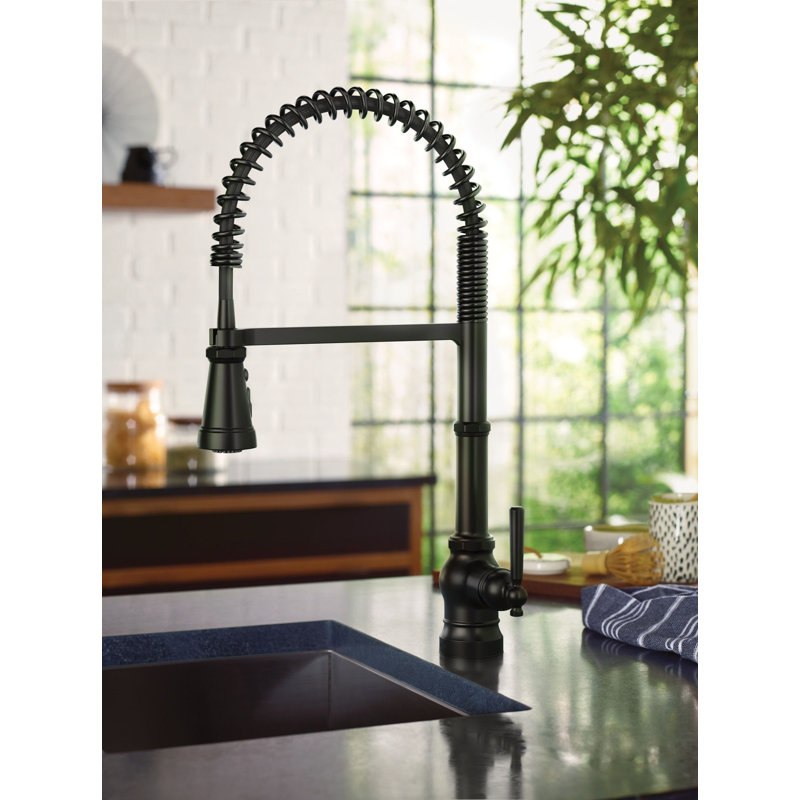 Paterson Spring Pull Down Single Handle Kitchen Faucet with Accessories and with Power Boost, Matte Black
