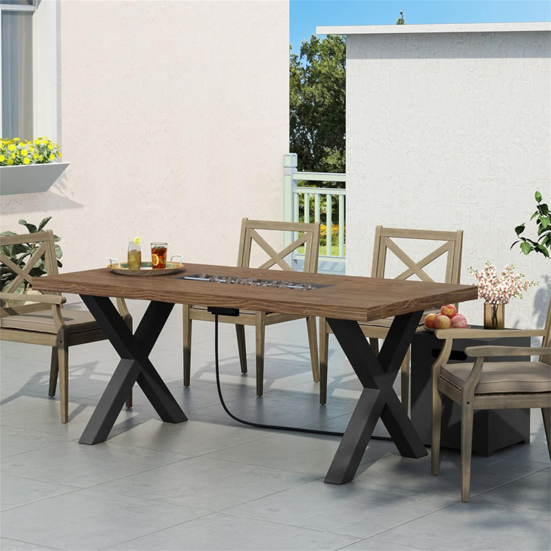 Table de foyer d'extérieur au propane en béton à motif de bois pour l'extérieur - 40 000 BTU, H 29 po x l 69,25 po x P 34,75 po (couvercle de réservoir non inclus)