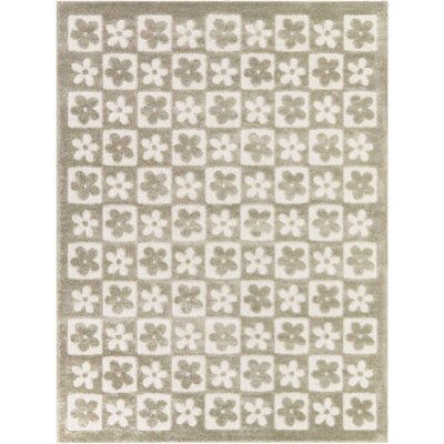 Tapis gris à motif floral et à carreaux Matthes
