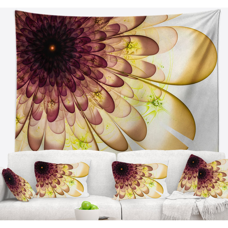 Tapisserie florale brun jaune floral typique, H 50 po x l 60 po