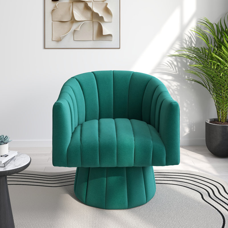 Ghinita Velvet Swivel Barrel Chair, Dark Green Velvet