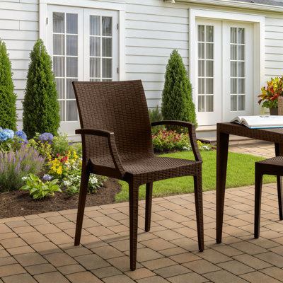 Mace No-Assembly Stackable Patio Armchair – Modern All-Weather Weave Dining Chair – Waterproof & Sturdy Polypropylene Seating for Garden & Balcony