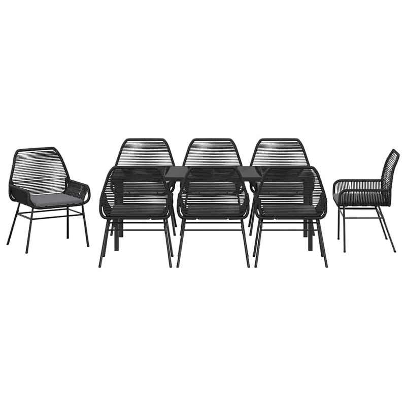  Ensemble de salle à manger de jardin avec coussin 9 pièces en rotin de polyester noir, Grey Cushion/Black Frame, 6