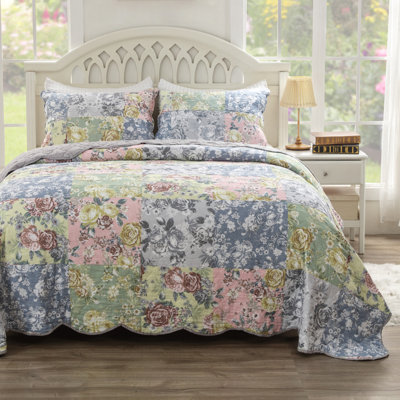 Ensemble de courtepointe 3 pièces très grand Greenland Home Fashions Emma Gray 105 x 95 + 20 x 36 (2)