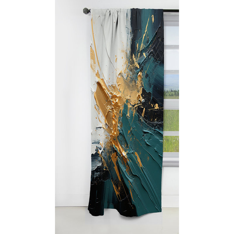 Abstract Curtain Panel, Gold Green Marble Flow Blackout Decor - Gold And Green White Marble Waterfall V, 52" W x 108" L