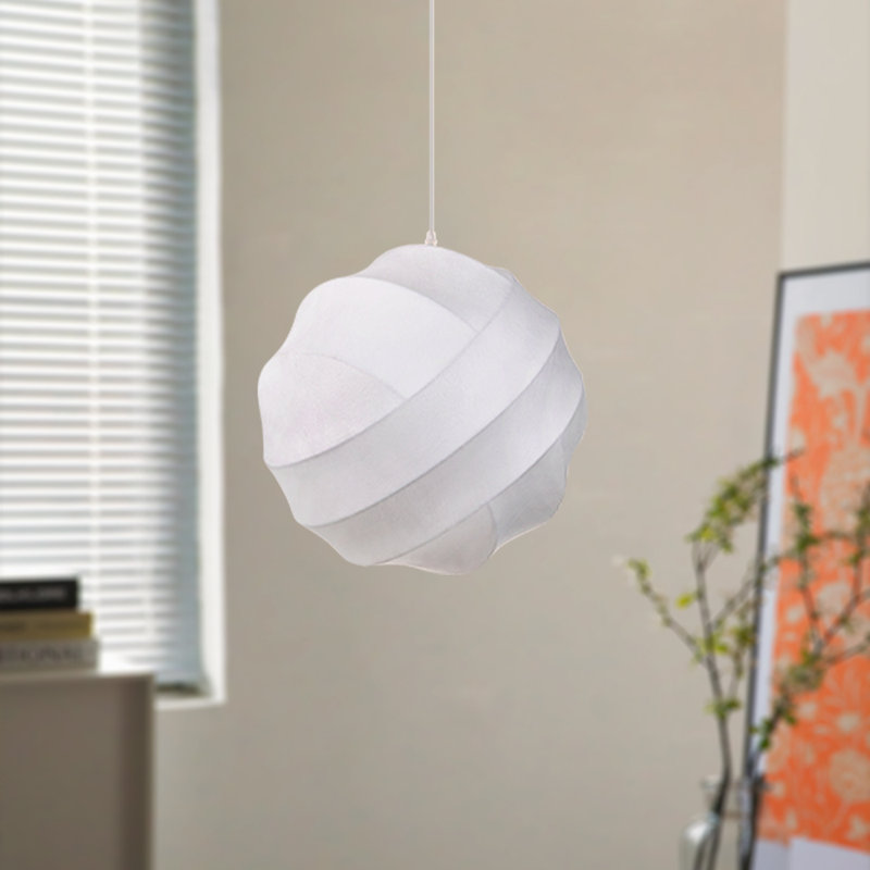 White Fabric Spherical Pendant Light, 15.75" H x 15.75" W x 15.75" D
