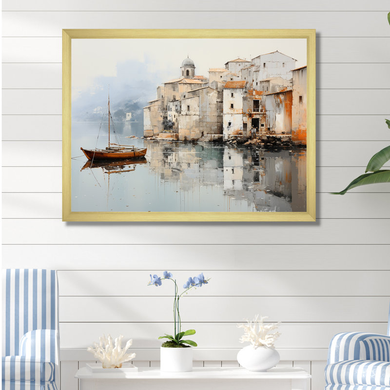 Almarina - Bateau, art mural, salon, H 24 po x l 32 po x P 1 po, Cadre doré simple