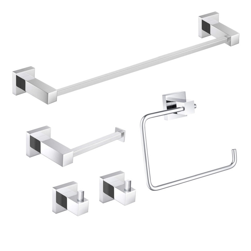 Cube 5 - Piece Bathroom Hardware Set, Chrome