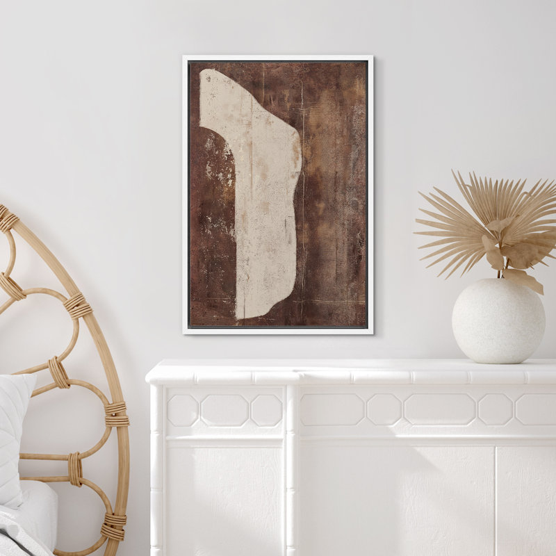 Style Mid-Century brun foncé, formes abstraites neutres, grand cadre rustique, décor minimaliste M25, H 24 po x l 16 po