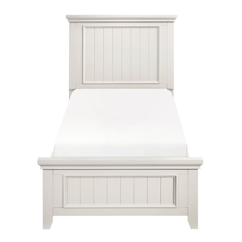 Lit simple moderne en blanc - meubles de chambre à coucher en bois avec tête de lit et sommier à rails requis, Lit simple
