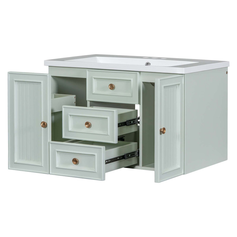 30" Wall Mounted Bathroom Vanity With Sink Combo, Functional Drawer