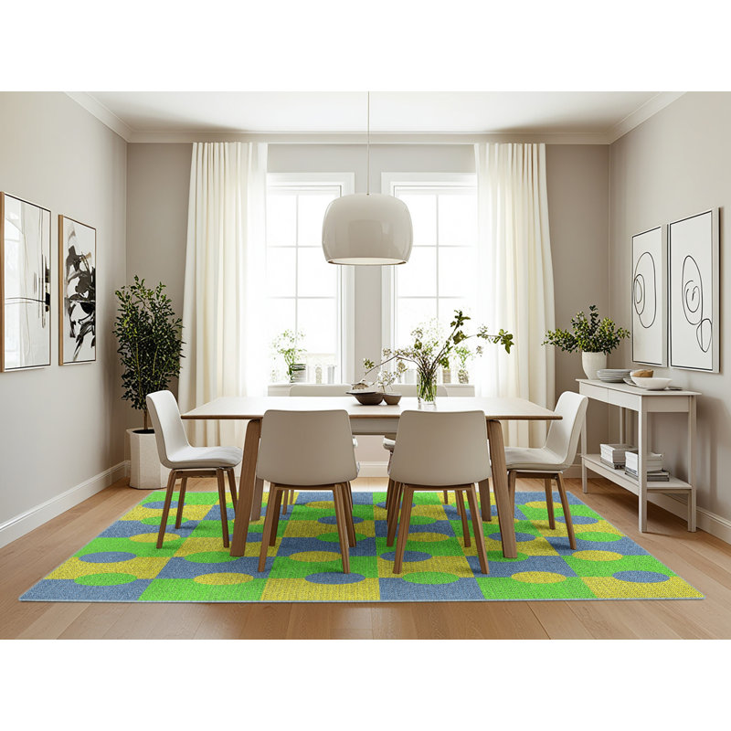 Tapis bleu marine / jaune Antonion, Rectangle 7 pi x 10 pi