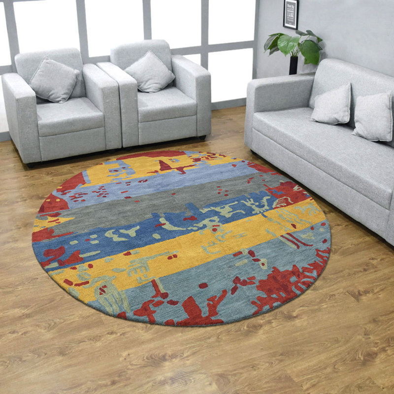 Theophile Hand Tufted Wool Eco-Friendly Area Rugs -Round, Multicolor, Abstract Modern Design, High Pile Thick Handmade Anti Skid Area Rugs for Living Room, Bed Room