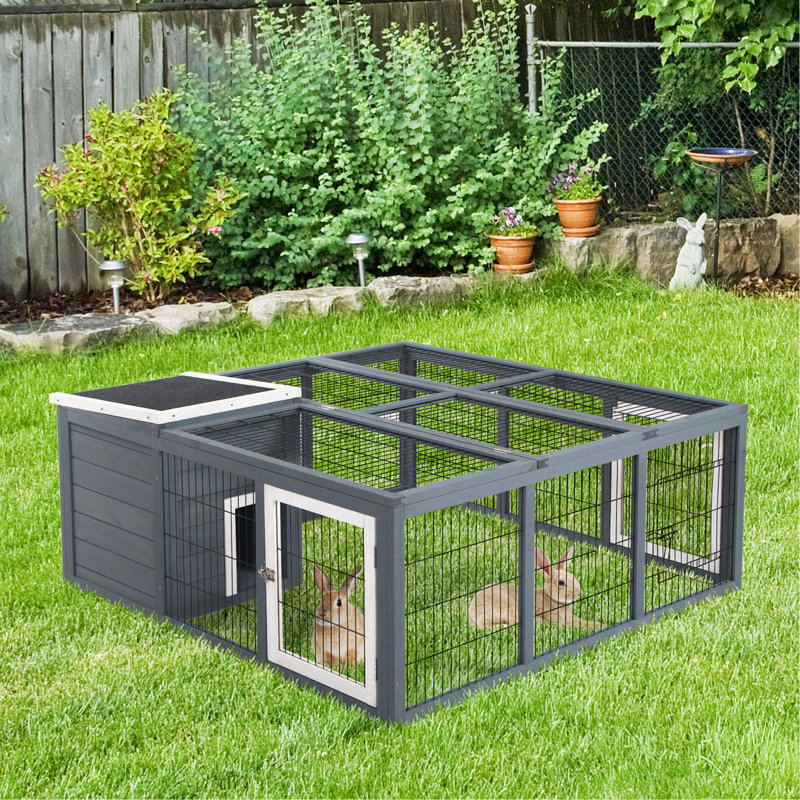 Cage à lapin avec cage principale rabattable et ouverte