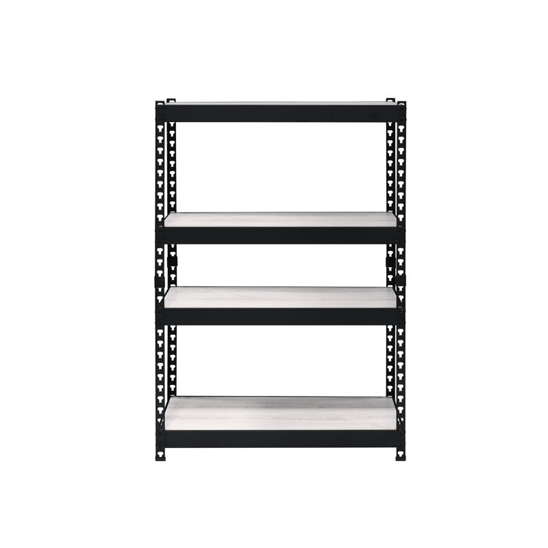 Industrial Bookshelf, Natural & Black, 4 Tier Rectangular With Metal Open Frame And Adjustable Shelves Black Shelves, Storage Organizer Unit