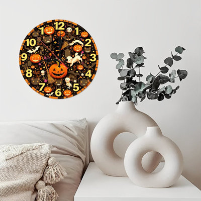 Horloge d'Halloween chats, citrouilles, chauves-souris