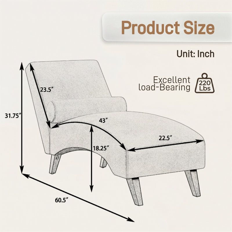 Fauteuil inclinable, revêtu de tissu de première qualité, fauteuil inclinable incurvé avec coussin, style moderne Mid-Century, capacité de poids de 400 lb, beige