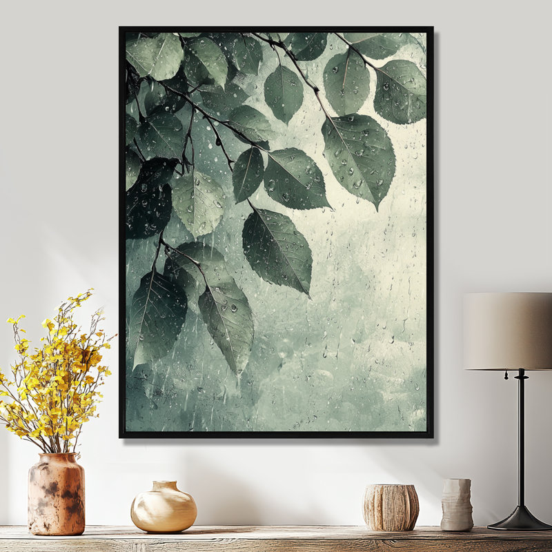«Rainy Day Leaves Collage I», art sur toile, H 20 po x l 12 po, Impression encadrée, Noir
