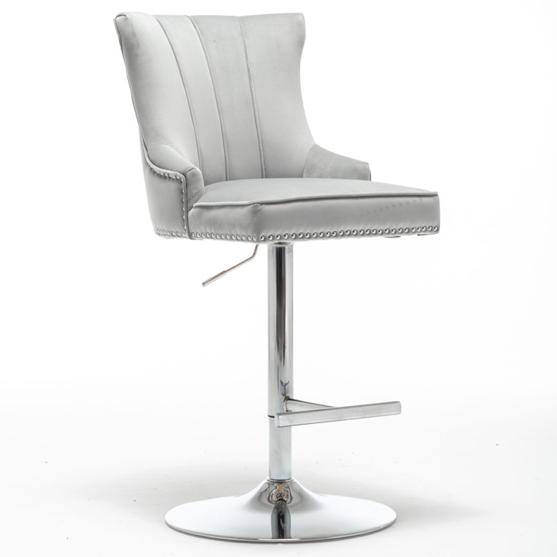 Able Swivel Upholstered Adjustable Height Counter Stool with Metal Frame, Light Grey