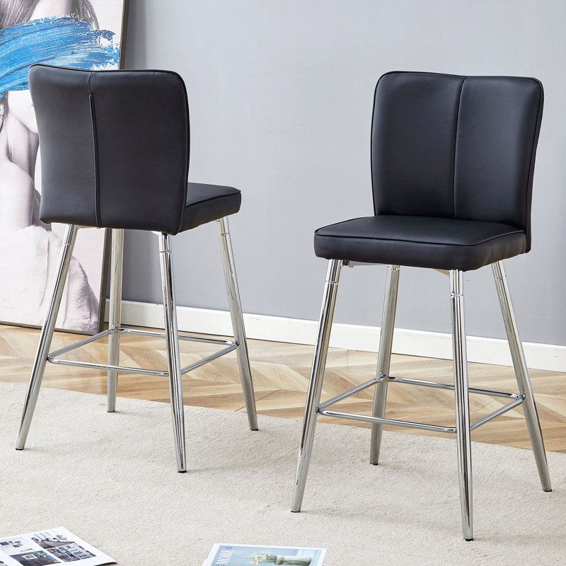 Ensemble de chaises de bar Techno-Fabric - deux pièces, le dossier a une conception verticale et lisse, Similicuir noir